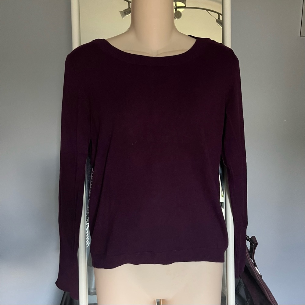 Zara Purple/Maroon Long-Sleeve Sweater Size Small with Faux Buttons on Back